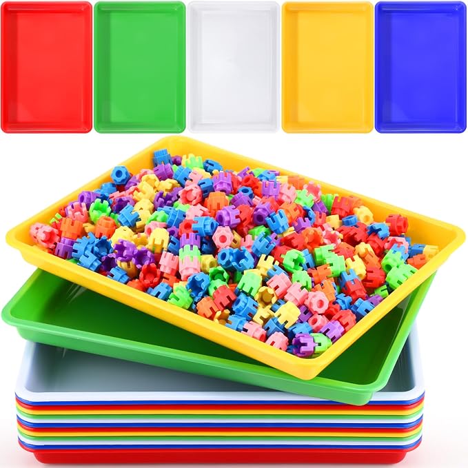 Maitys 15 Pack Plastic Art Trays 12 x 16 Inch Activity Crafts Trays Sensory Tray DIY Projects, Painting, Beads, Jewelry Office Home Organizer Arts and Crafts Supplies(Multicolor) by Maitys