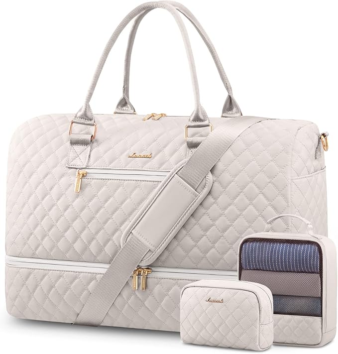 LOVEVOOK Travel Duffle Bag for Women, Weekender Overnight Bag with Shoe Compartment, Carry on Bag with Toiletry Bag, Gym Duffel Bag with Wet Pocket, Hospital Bags for Labor and Delivery 3 Pcs Set by LOVEVOOK