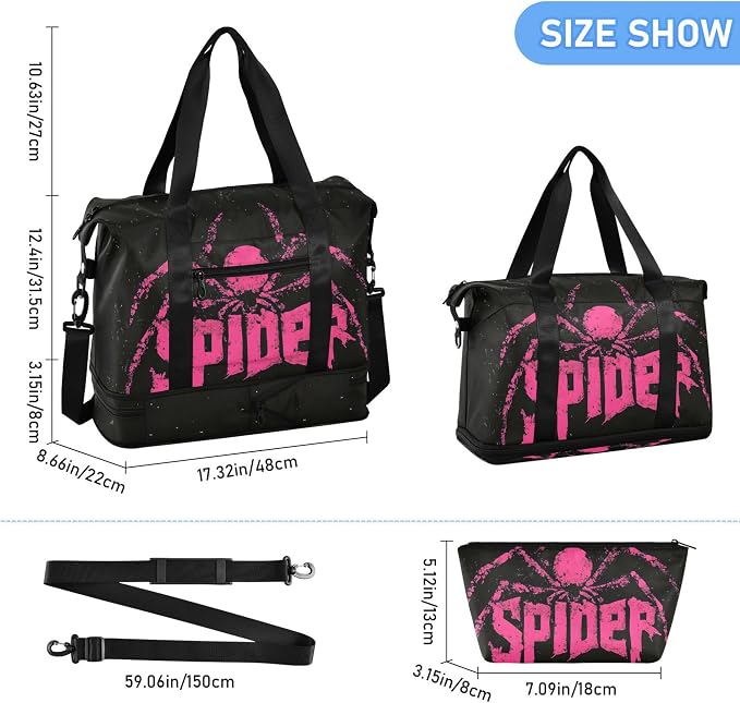 Travel Duffel Tote Bag Spider Sports Duffel Bag with Wet Pocket Weekender Overnight Bag for Women Men Gym Bag, Carry On Bag Hospital Bag for Labor and Delivery - Image 6
