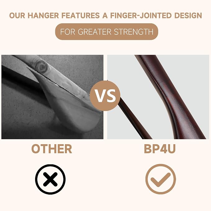 Wide Shoulder Wooden Hangers with Locking Bar, Dark Cherry, 2-Pack | Non-Slip Suit Hangers with Flat-Head Hook for Suits, Jackets, Coats, Shirts, Outerwear and Heavy Clothes - Image 6