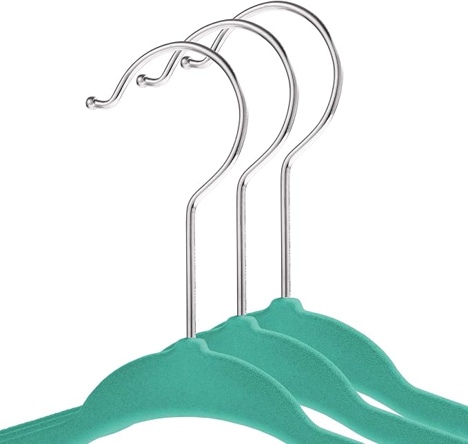 Casafield 50 Velvet Baby Hangers - 11" Size for Infant & Toddler Clothes - Teal - Image 2