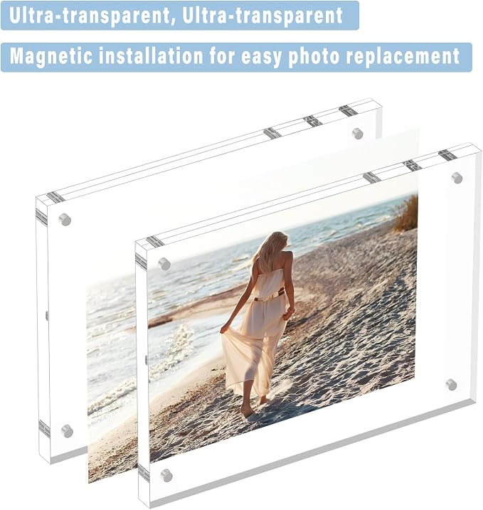 HELPLEX Acrylic Frame, 2 Pack 8.5x11 Acrylic Picture Frames, 24mm Thicker Frameless Clear Double Sided Magnetic Frame, Free Standing Desktop Display - Image 3
