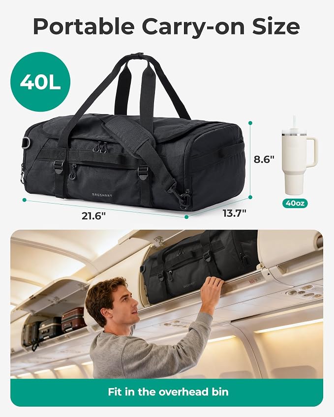 BAGSMART 4-IN-1 Duffle Bag for Travel, 40L Gym Bag Workout with Wet Pocket | TSA Carry on Backpack with Shoes Compartment, Duffle & Backpack for Gym Travel Weekender Hiking, Water-resistant - Image 3