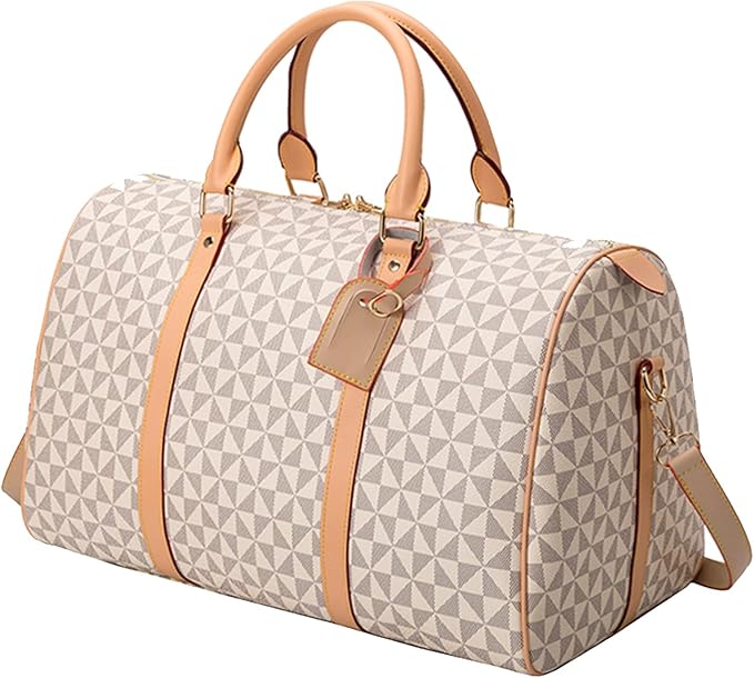 Large capacity Lightweight Weekender Travel Duffel Bag for Women Men Overnight Bag with Toiletry Bag Traveling Handbag for Gym Holiday (White) by Unknown