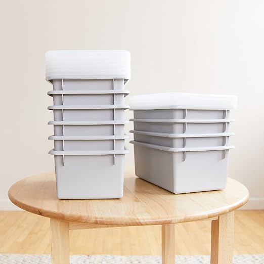 ECR4Kids Cubby Storage Bin with Lid, Multipurpose Organization, Light Grey, 10-Piece | Durable plastic, GREENGUARD Gold Certified, 7 quart capacity, lightweight & nestable, easy-lift lids, classroom/home use - Image 8