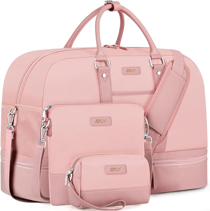 Weekender Bag for Women, Large Overnight Bag Canvas Travel Duffel Bag Carry On Tote with Shoe Compartment 21" 3Pcs Set by IBFUN