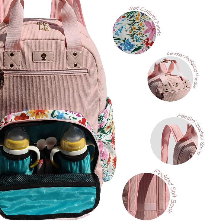 Diaper Bag Backpack Corduroy Multifunction Baby Fashion Travel Pack office Laptop Bag - Image 2
