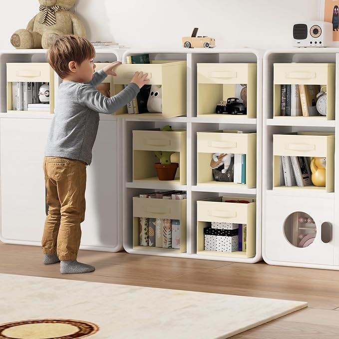 DIMJ Storage Cubes, Cube Storage Bin, 8 Pack Foldable Storage Cubes with Window, Closet Storage Bins with Handle, 11x 11 inch Closet Organizer Bins for Clothes, Toys, Books (Beige ) - Image 3