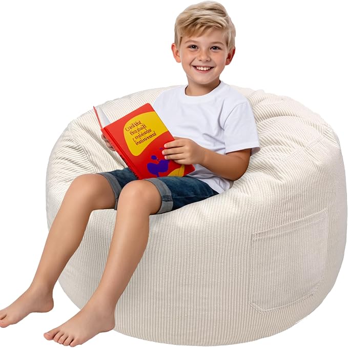 Lukeight Bean Bag Chair for Kids Teens Adults, Memory Foam Filled Floor Lounger, Washable Velvet Cover with Inner Liner, Beanbag Chair with Filling for Gaming and Reading, Beige, X-Large 30"D x 18"H by Lukeight
