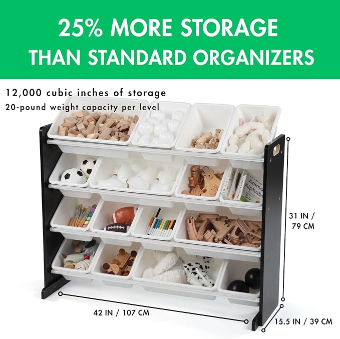 Humble Crew Supersized Toy Storage Organizer with 16 Removable Bins, Black/White – Large Toy Storage for Toddlers Ideal for Kids' Rooms, Playrooms, and Nurseries - Modern Toy Bins for Kids - Image 3
