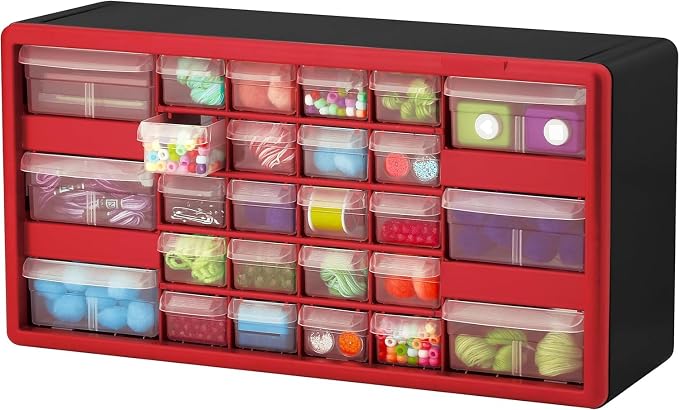 Akro-Mils 26-Drawer Plastic Drawer Storage Cabinet for Garage Organization, Bead Organizer, Building Bricks Storage, Teacher Toolbox, Makeup Organizer, 20-Inch W x 6-Inch D x 10-Inch H, 10126 Red - Image 9