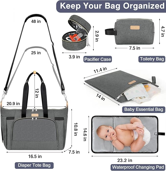 Diaper Bag Tote for Baby 7PCS, Large Mommy Bag with Portable Changing Pad | Multifunctional Hospital Bags for Labor and Delivery with Pacifier Case and Organizer Pouches,Travel Baby Bag for Boy Girl - Image 3