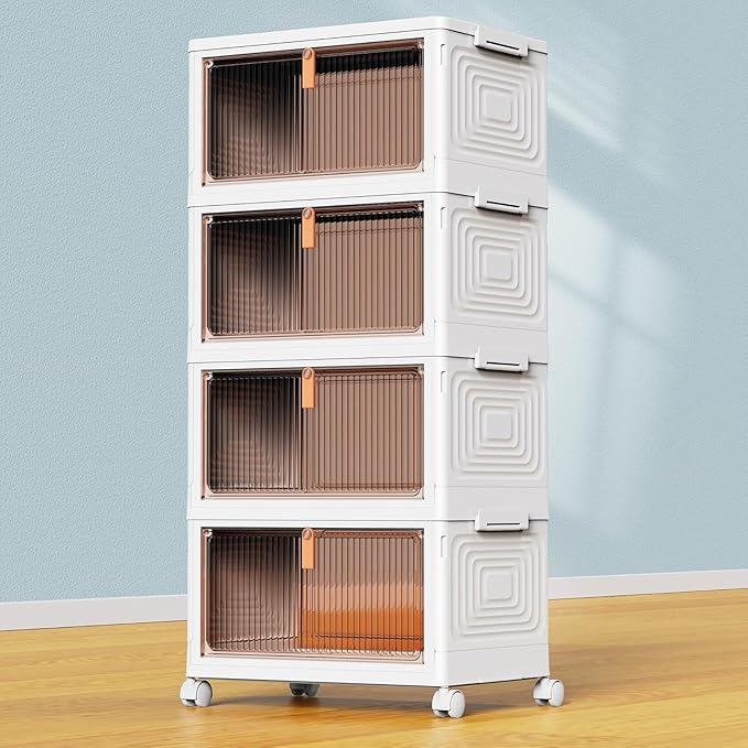 YFXCVSL 4 Tier Plastic Storage Bins with Lid 23QT, Stackable Storage Bins | Plastic Storage Bins with Wheels, Folding Storage Boxes, Organizers and Storage for Living Room,Office,Dorm by YFXCVSL