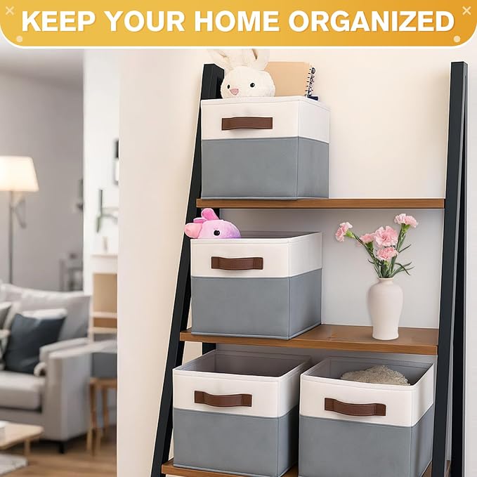 JTIEO 6 Pack Large Storage Baskets for Shelves 15"x11", Fabric Storage Bins with Handles, Collapsible Decorative Storage Baskets for Organizing Clothes, Toys, Closet, Nursery - Image 3