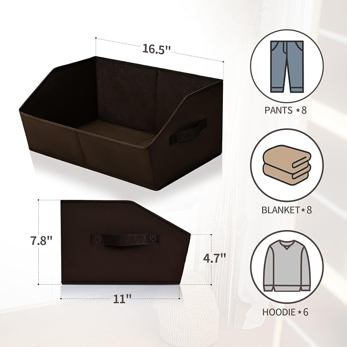 Trapezoid Closet Storage Bins - Large Fabric Baskets for Organizing, Storage Baskets for Shelves, Cube Organizer Bins for Home, Closet, Dorm, 6 Pack, Brown - Image 2