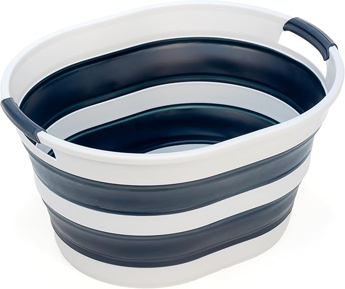 SAMMART 23L (6 Gallons) Collapsible Plastic Laundry Basket - Oval Tub/Basket - Foldable Storage Container/Organizer - Portable Washing Tub - Space Saving Laundry Hamper (Grey/Slate Grey) by SAMMART