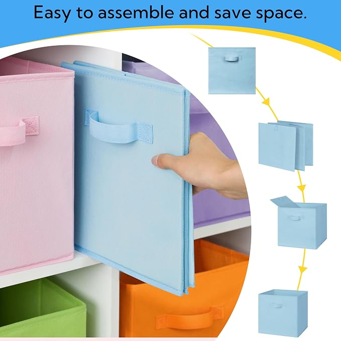 Cupic Cupid 6-Pack 13x13 Storage Cubes, Cube Organizer Bins, Pastel Colors | Foldable, Reinforced Front Handle, Holds Toys, Socks, Clothes, Fits Closet, Shelves, Playroom, Nursery, Cubby - Image 8