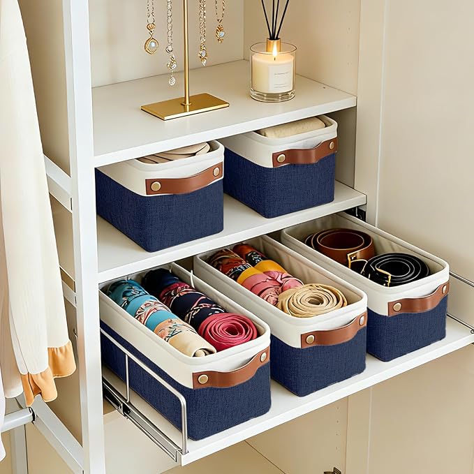 Small Fabric Storage Baskets, 15x6x5 inch Narrow Storage Bins 4-Pack Long Storage Basket for Organizing with Handles, Decorative Basket for Closets, Shelves, Toilet Paper, Navyblue - Image 2