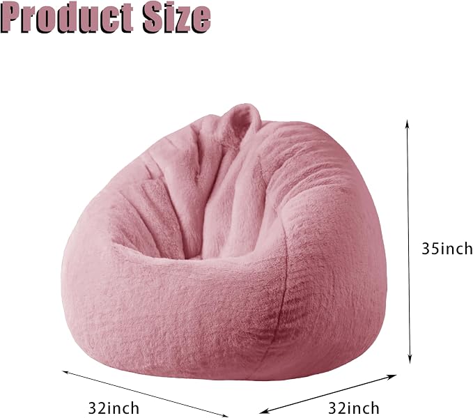 Faux Fur Bean Bag Cover (No Filler)Stuffed Animal Storage Adults Dusty Pink | Bean Bag Covers Large Bean Bag Sofa for Adults, furry fuzzy surface,for living room bedroom holiday gift - Image 4