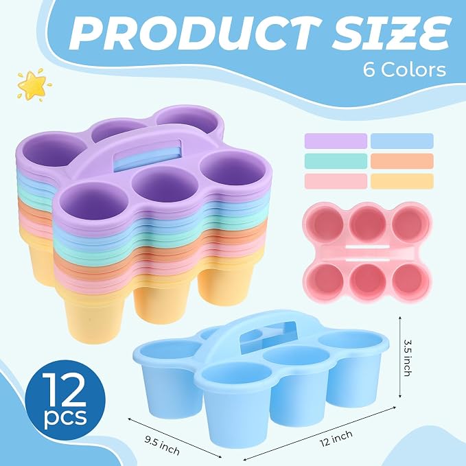 12 Pcs Classroom Caddy Bulk - Plastic 6 Compartments Table Storage Caddy with Handle for School Pencil, Crafts Marker, Crayon Art, Drink Cup Delivery (Macaron Colors) - Image 2