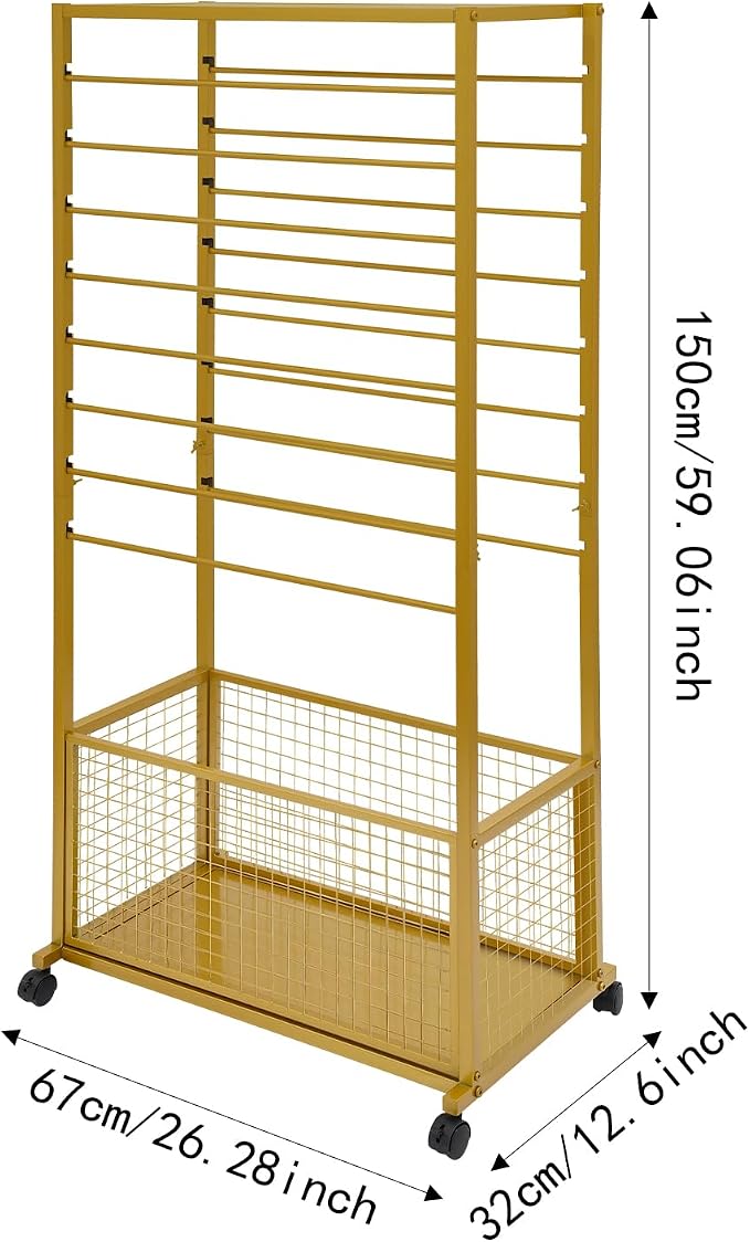 Ribbon Holder Organizer Rack, Double-Sided 16-Layer Ribbon Shelf with Wheel | Ribbon Display Rack, Multifunctional Metal Flower Wrapping Paper Storage Stand for Craft Room Flower Shop, Gold - Image 2