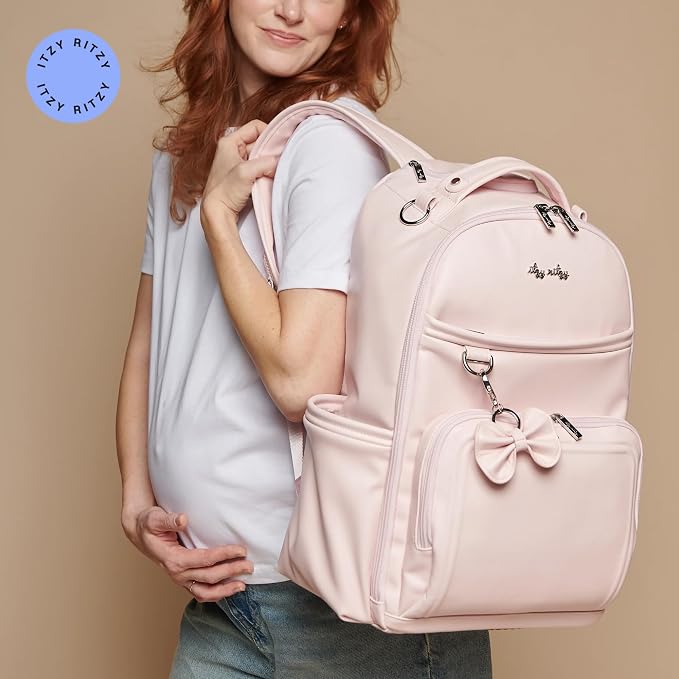 Itzy Ritzy Boss Plus Diaper Bag Backpack with 19 Pockets (Ribbons & Bows) | Large Diaper Bag Backpack Includes 2 Insulated Bottle Pockets, Changing Pad, Stroller Clips, Padded Straps, Travel-Ready - Image 7