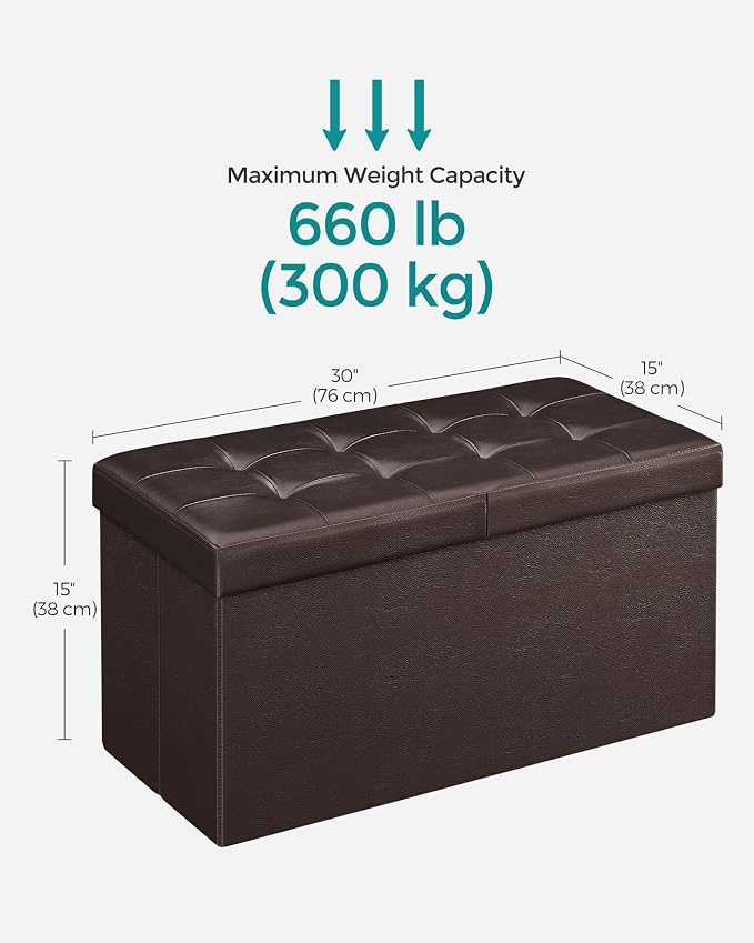 SONGMICS 30 Inches Folding Storage Ottoman Bench with Flipping Lid | Storage Chest Footrest Padded Seat, MDF Support, Ink Black, MINOTA Collection ULSF45BR - Image 3