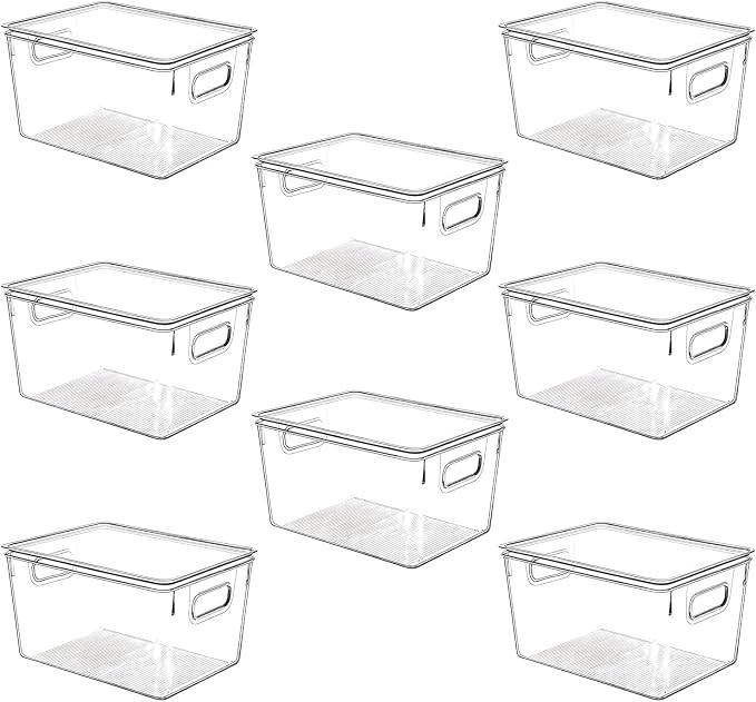 Clear Plastic Stackable Storage Bins with Lids, Pantry Organizers and Storage Containers Fridge Organizer Bins Kitchen Cabinet Organizer Bin for Organizing Under Sink Refrigerator Organization by CONTROLKITCHEN