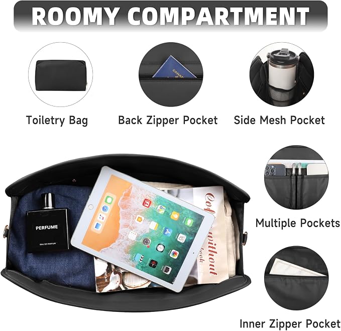 Travel Duffle Bag for Men Women, PU Leather Duffel Bag for Traveling, Large Carry on Weekender Overnight Bag with Shoe Compartment, Perfect for Travel/Daily Use - Image 6