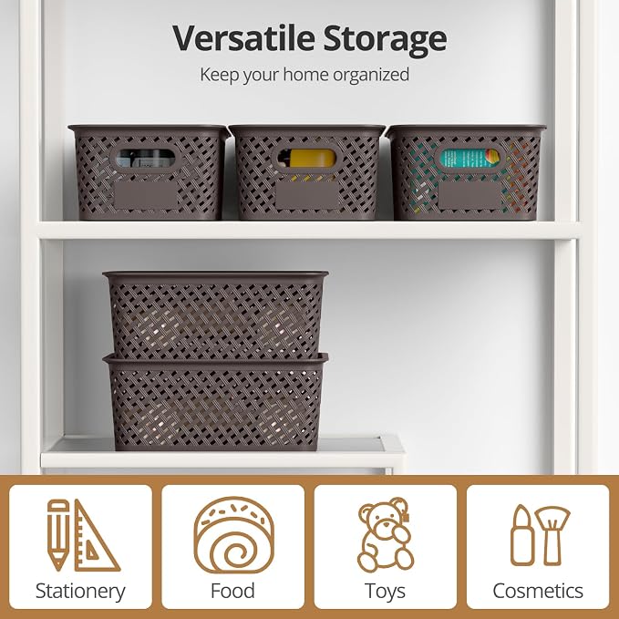 Plastic Storage Bins with Lid, Stackable Small Box Basket for Organizing and Containers for Shelves Drawers Desktop Closet Playroom Pantry Classroom Office Home, 8-pack 10.2x7.2x4.1 Inch, Brown - Image 6