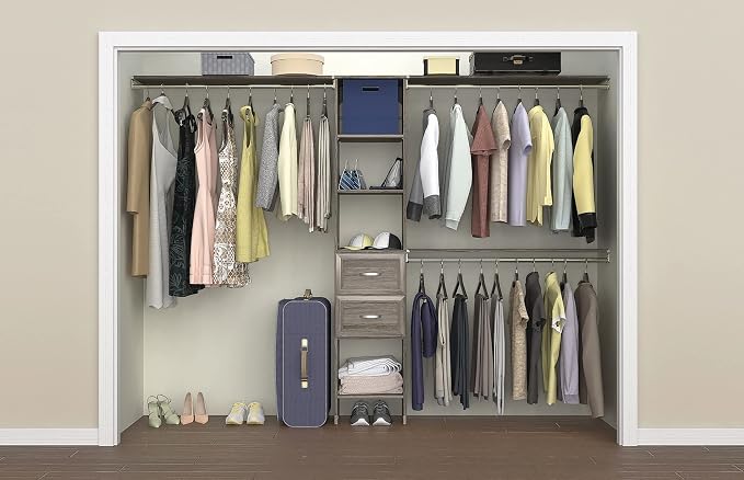 ClosetMaid SuiteSymphony Wood Closet Organizer Kit with Tower, 3 Hang Rods, Top Shelves, 2 Drawers, Adjustable, Fits Spaces 5-9 ft. Wide, Graphite Grey - Image 8
