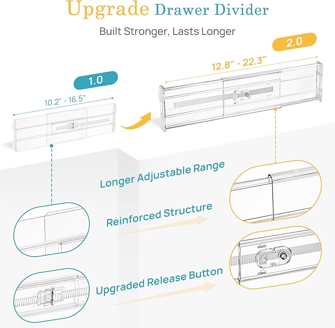 Vtopmart 4" Regular Upgrade Drawer Dividers for Clothes, 12.8"-22.3" 4 Pack | Expandable Dresser Drawer Organizer, Clear Separator, Baby Clothing, Underwear, Cosmetics, Toiletries Storage, Space Saving - Image 8