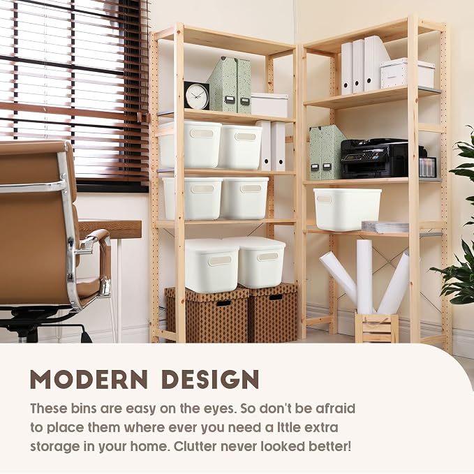 8 Pieces White Plastic Storage Bins with Lids, Stackable Storage baskets with Handle Containers Box for Shelves Drawers Desktop Playroom Classroom Office Organization(7.3 x 10.2 x 6.5 Inches) - Image 4