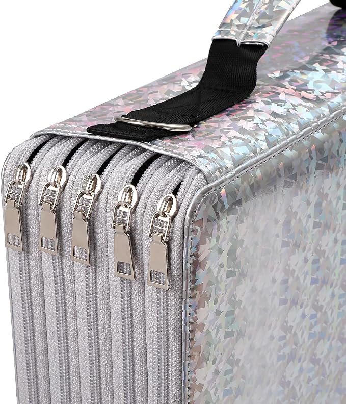 Large Capacity Colored Pencil Case - 600 Slots PU leather with Zipper Closure Portable Organizer for Watercolor Pencils Ideal for Artists（Silver） - Image 3