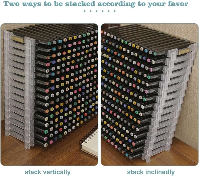 12 Layers Universal Marker Storage Trays, Penholder Display for 180 Pens SN01C Pencil Organizer Holder for Desk (Clear-12 layers) - Image 5