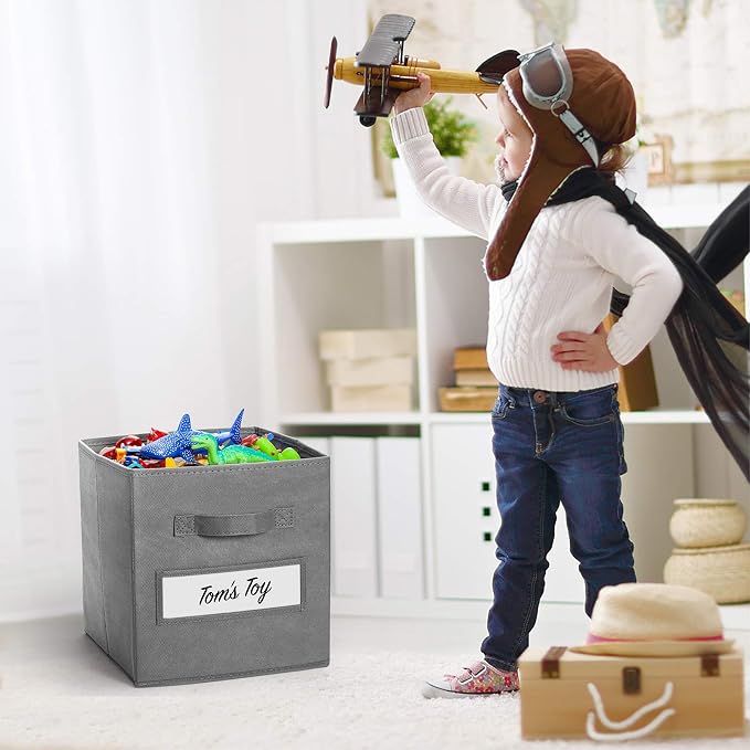 11 Inch Storage Cube,Storage bin (Set of 10) Foldable Fabric Cube Storage Bins with 10 Labels Window Cards & a Pen,Baskets Containers for Shelves,Closet Organizers Box for Home & Office,Gray - Image 5