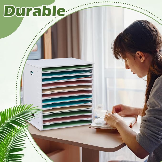 CroBlissful 12 Tier 12" x 12" Scrapbook Paper Organizer Adjustable Desk Scrapbook Paper Sorter Storage Rack File Organizer Wide Document Holder for School Office Home (13 x 13.7 x 14.5 Inches) - Image 5