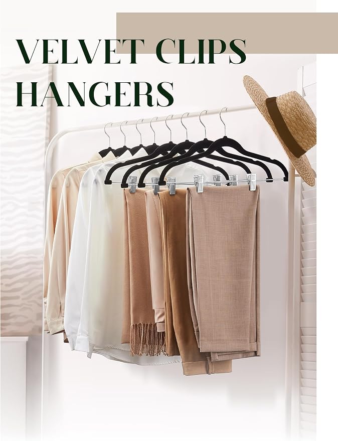 Cozymood Velvet Skirt Hangers 24 Packs Velvet Hangers with Clips - Black | Ultra Thin Non Slip Velvet Pants Hangers Space Saving Clothes Hanger for Trouser, Skirts, Jeans, Outfits, Uniform - Image 5