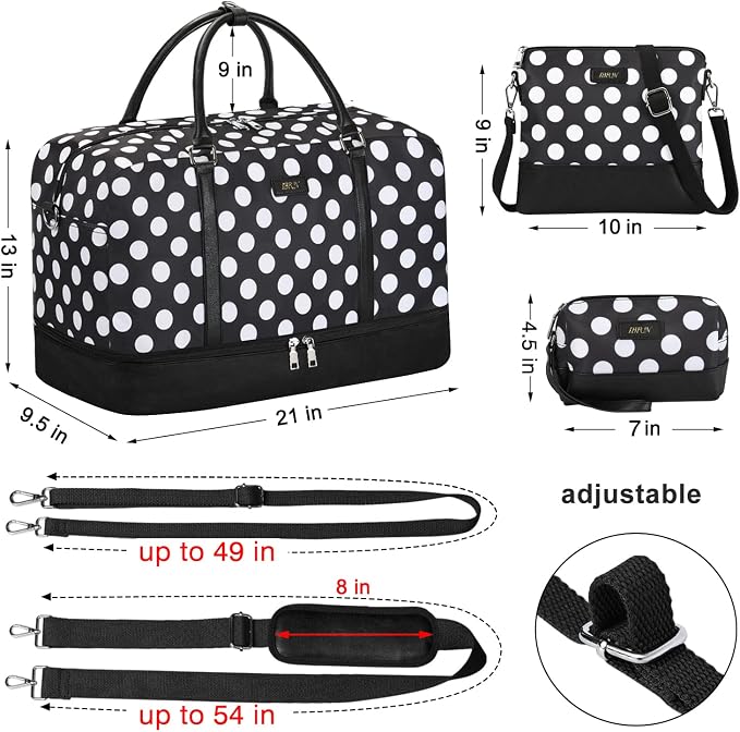 Duffel Bag, 21'' Weekender Travel Bag with Shoe Compartment, Waterproof, Overnight Duffel Bag for Women, 3PCS | 3PCS Carry On Overnight Large Duffel Bag with Crossbody Bag and Toiletry Bag for Weekend Travel Gym Hospital Business Trip - Image 6