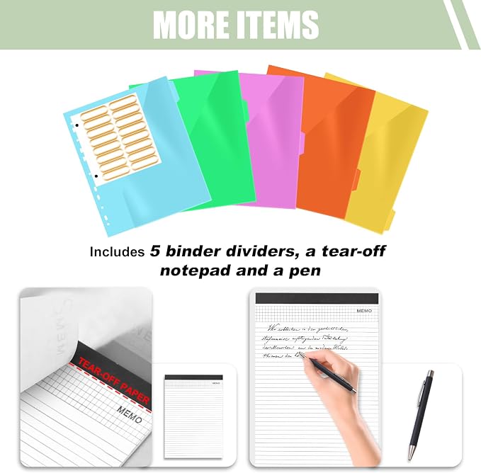 Portfolio Binder 3 Ring Includes Pen and 5 Dividers with 10 Pockets, Padfolio Organizer with Zipper for Men and Women, Includes A4 Notepad for Business, School, Work - Image 3
