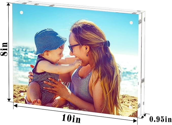 HELPLEX Acrylic Frame, 5 Pack 8x10 Picture Frames, 20mm Thicker Frameless Clear Frame Double Sided Magnetic Frame, Free Standing Desktop Display Stand Acrylic Frames - Image 2