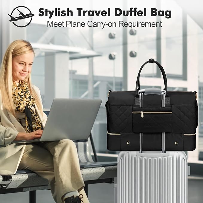 Weekender Bags for Women, Extra Large Travel Duffel Bag with Shoe Compartment, Carry on Overnight Bag with Toiletry Makeup Bag, Gym Bag Travel Tote Bag for Travel Gym Camping Hospital, Black - Image 5