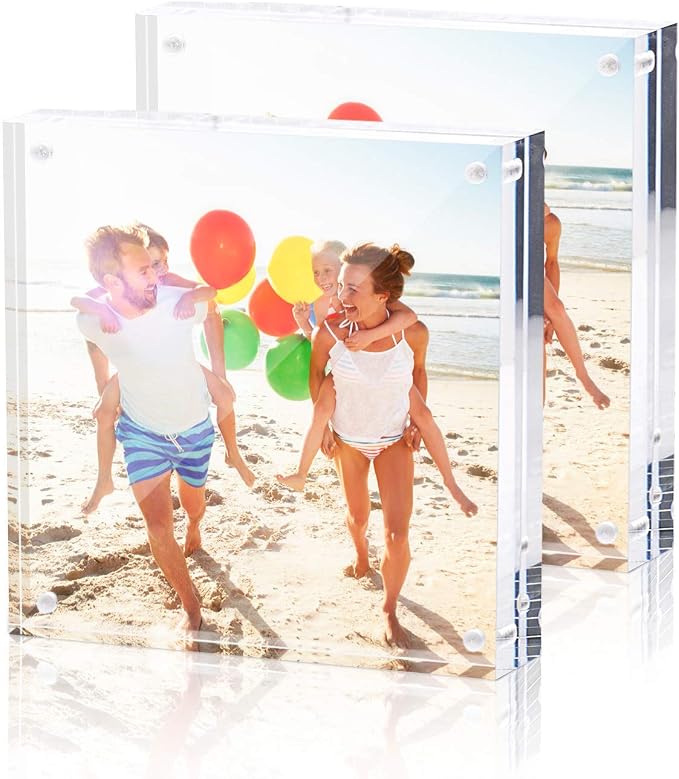 4x4 Acrylic Frame 2 Pack,20MM Thicker Frameless Clear Picture Frames | Freestanding Double Sided Magnetic Picture Frame,Acrylic Picture Frames for Desktop Display with Microfiber Cloth,Gift Ideal by TwingRepublic