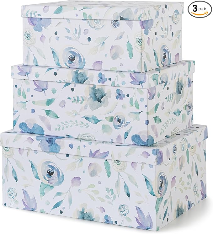 Soul & Lane - Handpicked Bouquet Floral Storage Boxes with Lids, Set of 3 | Large Nesting Cardboard Keepsake Boxes for Memories, Photos and Gifts, Pretty Containers for Home Decor and Organizing by SoulLane