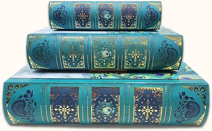 Punch Studio Decorative Storage Boxes with Lids | Nested Book Style Set of 3 Coated Cardboard Keepsake Box for Photos Documents Gifts Home Organization, 11” x 13.5” – Emerald Peacock - Image 6