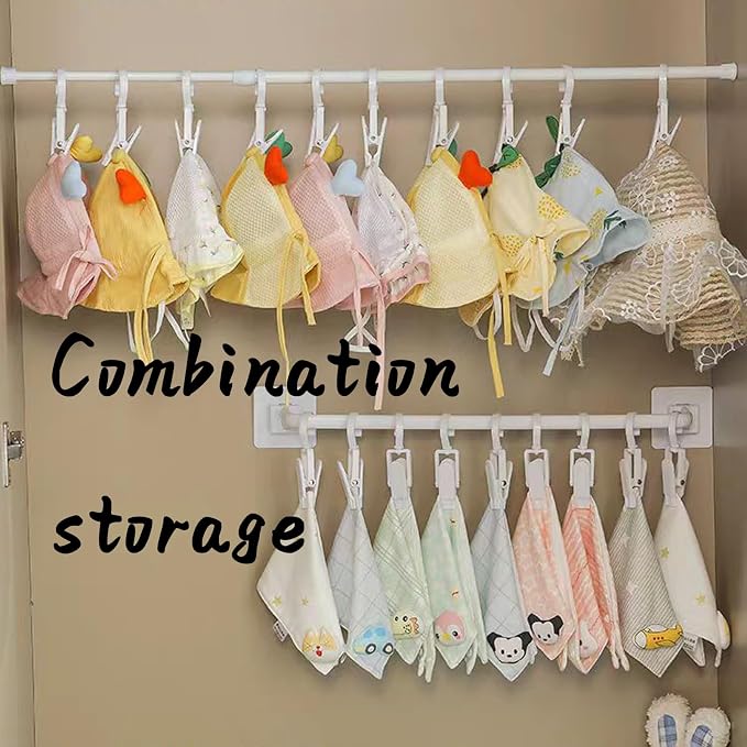 Kid Pants Hanger Organizer with 10 Clips - White & Plastic | Baseball Cap Display Holder, Closet Rail Wall Mounted Door Rack for Drying Baby Socks, Towel, Hats, Toddler Leggings - Image 7