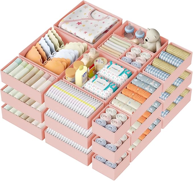 DIMJ Drawer Organizer Clothes - 28 Pack Baby Dresser Organizer for Nursery Closet Organization, Fabric Drawer Organizer Bins for Underwears Socks Bras, Foldable Storage Dividers for Bedroom by DiMJ