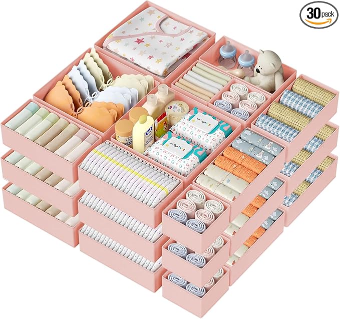 DIMJ Drawer Organizer Clothes - 30 Pack Baby Dresser Organizer for Nursery Closet Organization, Fabric Drawer Organizer Bins for Underwears Socks Bras, Foldable Storage Dividers for Bedroom by DiMJ