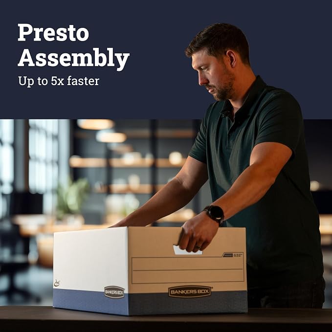 Bankers Box 12-Pack Presto Heavy Duty File Storage Boxes with Lids, Presto Assembly, 24 Inch Legal, (0063201) - Image 3