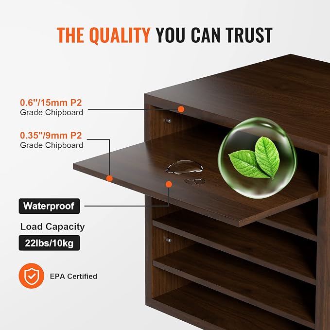 VEVOR Literature Organizers, 5 Compartments Office Mailbox with Adjustable Shelves, Wood Literature sorter 13.9x12x13 inches for Office, Home, Classroom, Mailrooms Organization, EPA Certified, Brown - Image 3